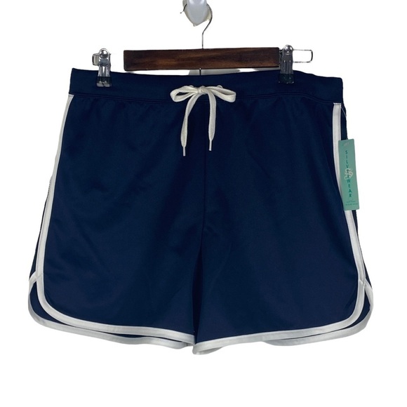Silverwear Navy Blue White Trim Drawstring Athletic Shorts Women's Small NEW - Picture 1 of 5